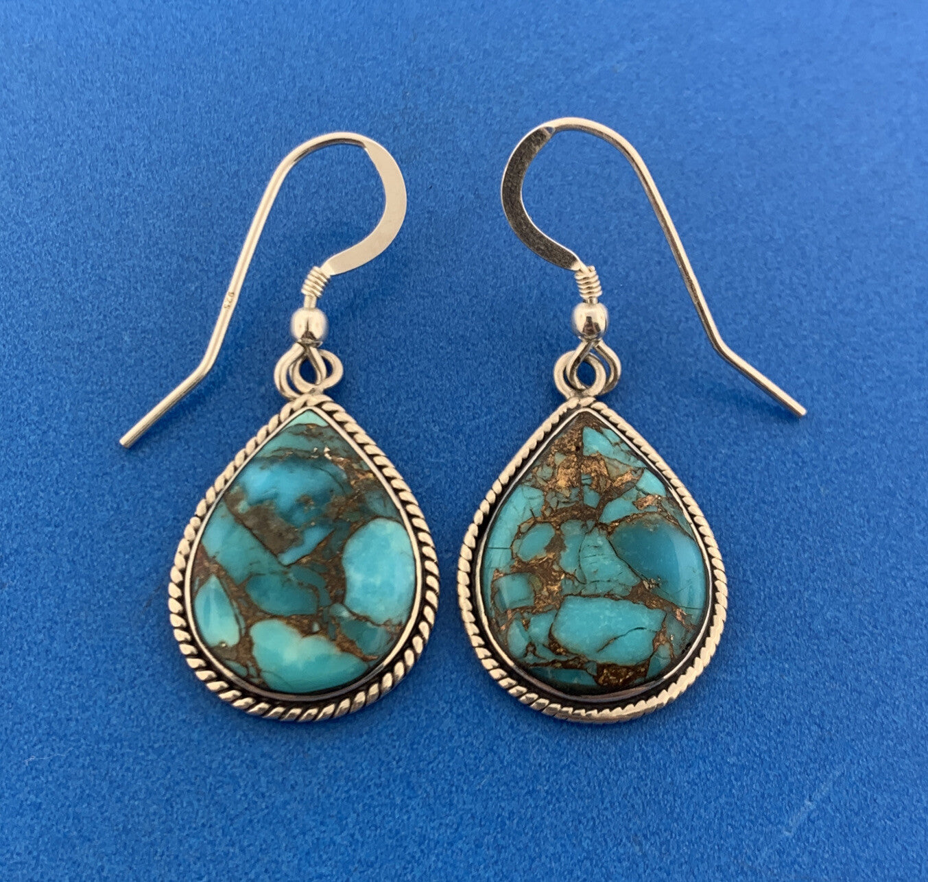 Designer 925 Sterling Silver Turquoise Inlay Doublet Drop Dangle Earrings
