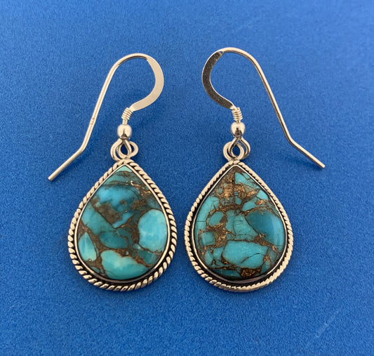 Designer 925 Sterling Silver Turquoise Inlay Doublet Drop Dangle Earrings