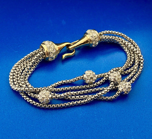 Ladies Silver Gold Tone Cubic Zirconia CZ Ball Station 5 Strand Fashion Bracelet