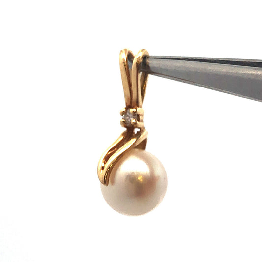 14K Yellow Gold Pearl Solitaire Diamond Accent Bridal June Occasion Pendant