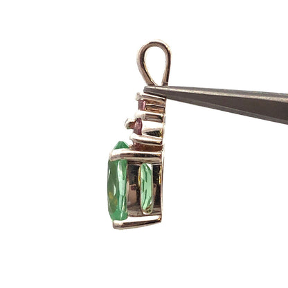 Designer HAN 925 Sterling Silver Oval Aquamarine Round Pink CZ Accent Pendant