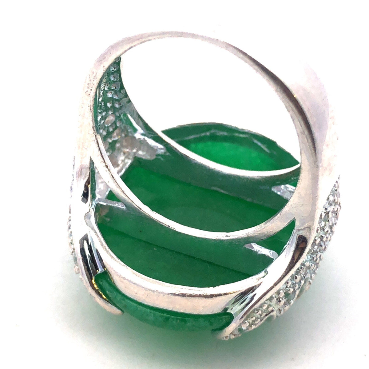 Designer SX 925 Sterling Silver Oval Chrysoprase Cubic Zirconia Statement Ring