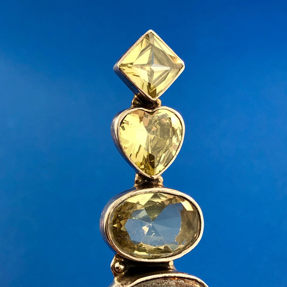 Retro 925 Sterling Silver Chunky Llanite Lemon Quartz Statement Dangle Earrings