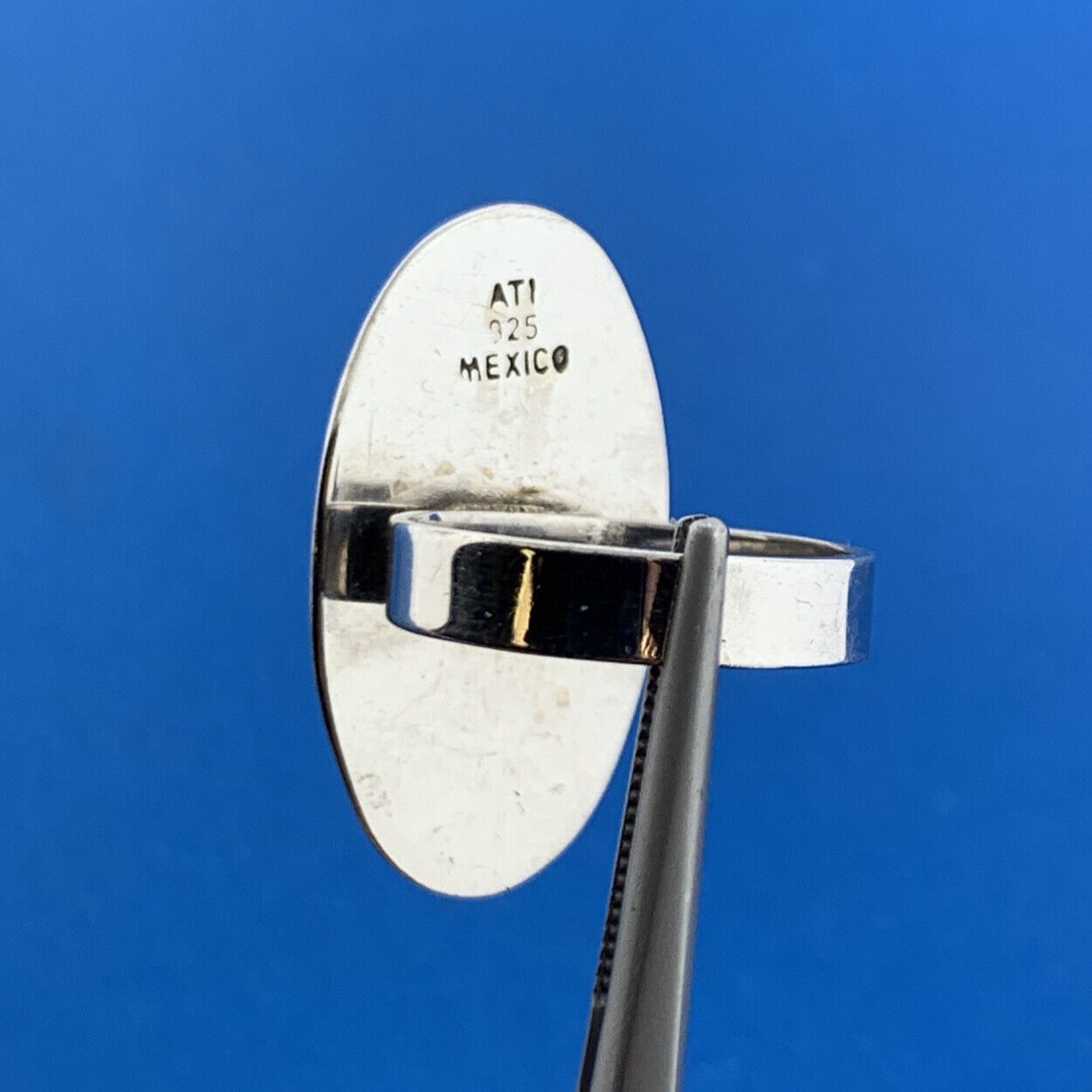 Vintage ATI Mexico 925 Sterling Silver Banded Agate Cabochon Finger Ring