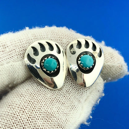 Stunning Sterling Silver 925 Cabochon Turquoise Bear Claw Stud Earrings