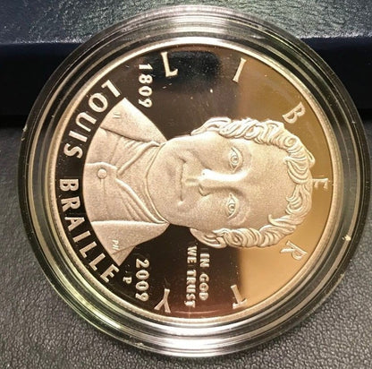 2009 P Louis Braille Bicentennial Commemorative Proof Silver Dollar $1