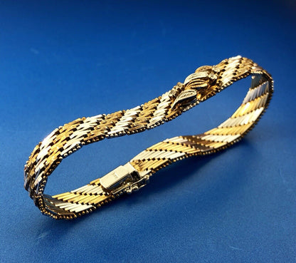 Vintage Sterling Silver 925 Diamond Two Tone Textured Weave Link Bracelet