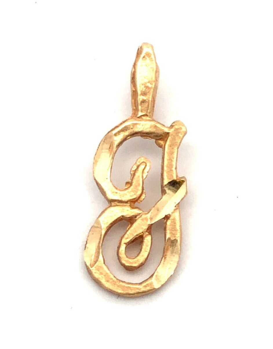 Estate 14K Yellow Gold Initial Letter J Cursive Textured Pendant