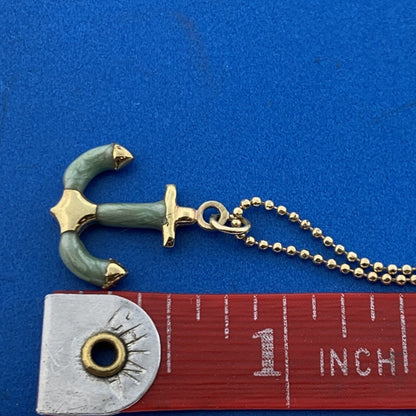 Designer Sheila Fajl Gold Tone Mint Green Anchors Away Beaded Chain Necklace