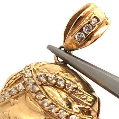 Designer 10K Yellow Gold Cubic Zirconia CZ Statement Christ's Head Pendant