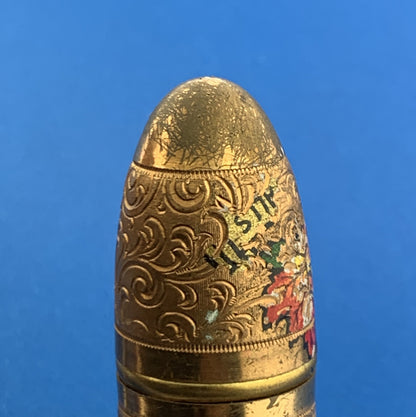 Antique German Germany Guilloche Floral Scroll Gold Tone Pendant Sewing Kit