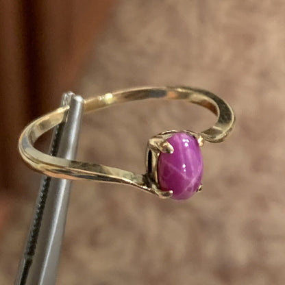 Designer 10K Yellow Gold Oval Pink Star Sapphire Solitaire Bypass Ring