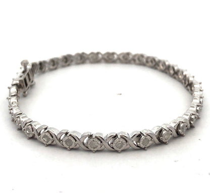 925 Sterling Silver Designer UD Round Diamond Infinity X & O Tennis Bracelet