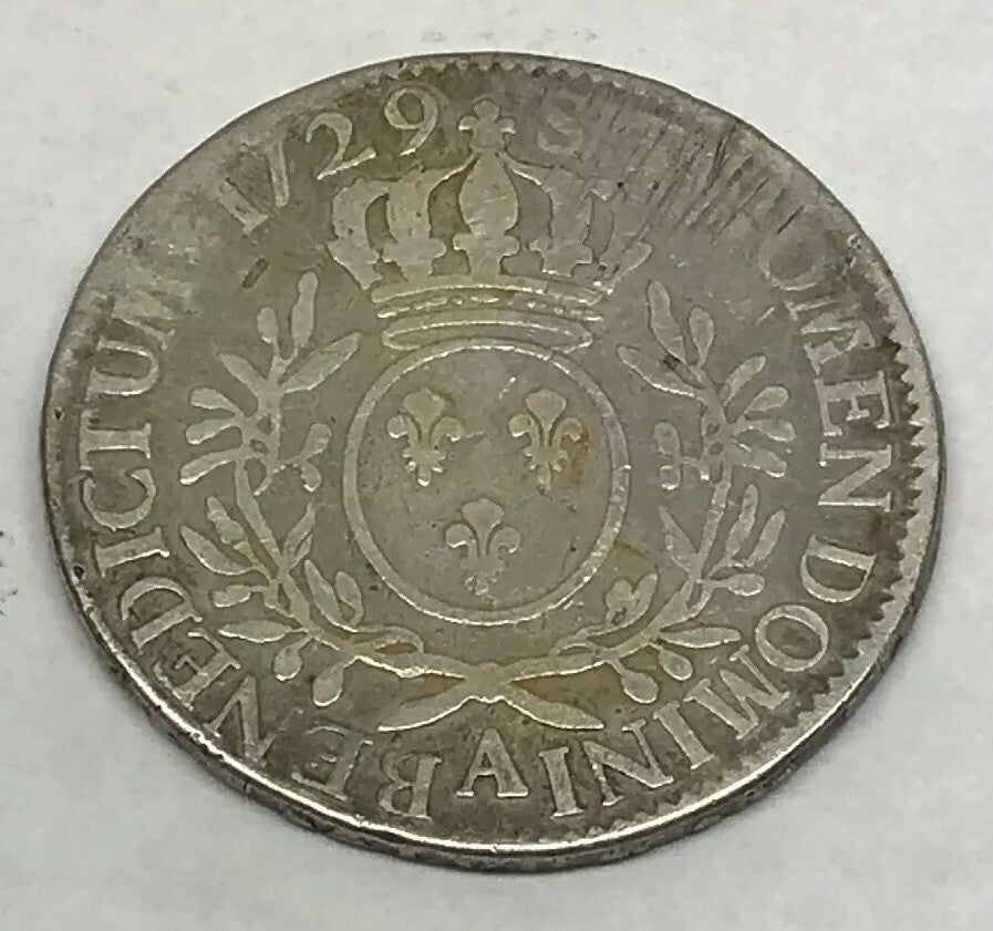 1729 A France Louis XV One Ecu Paris Mint Silver Crown
