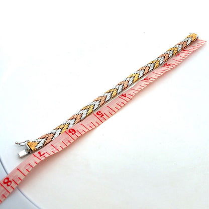Italy Sterling Silver Gold Rose Gold Vermeil Tri-Color Chevron Chain Bracelet
