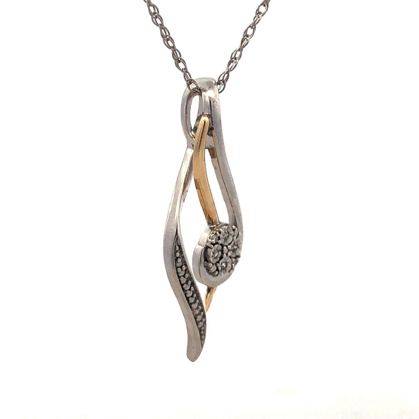 Designer 925 Sterling Silver 10K Yellow Gold Diamond Infinity Eternity Necklace