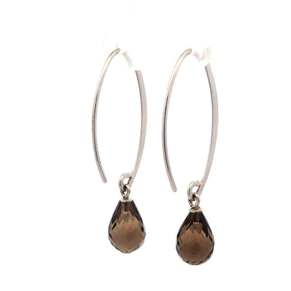 Nabco 925 Sterling Silver Teardrop Smoky Quartz Modernist Threader Earrings