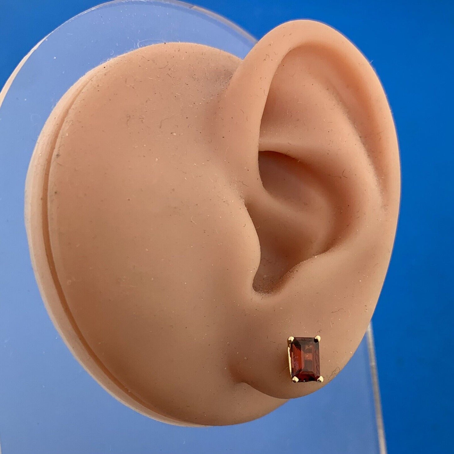 Designer 14K Yellow Gold Emerald Cut Garnet Stud Earrings