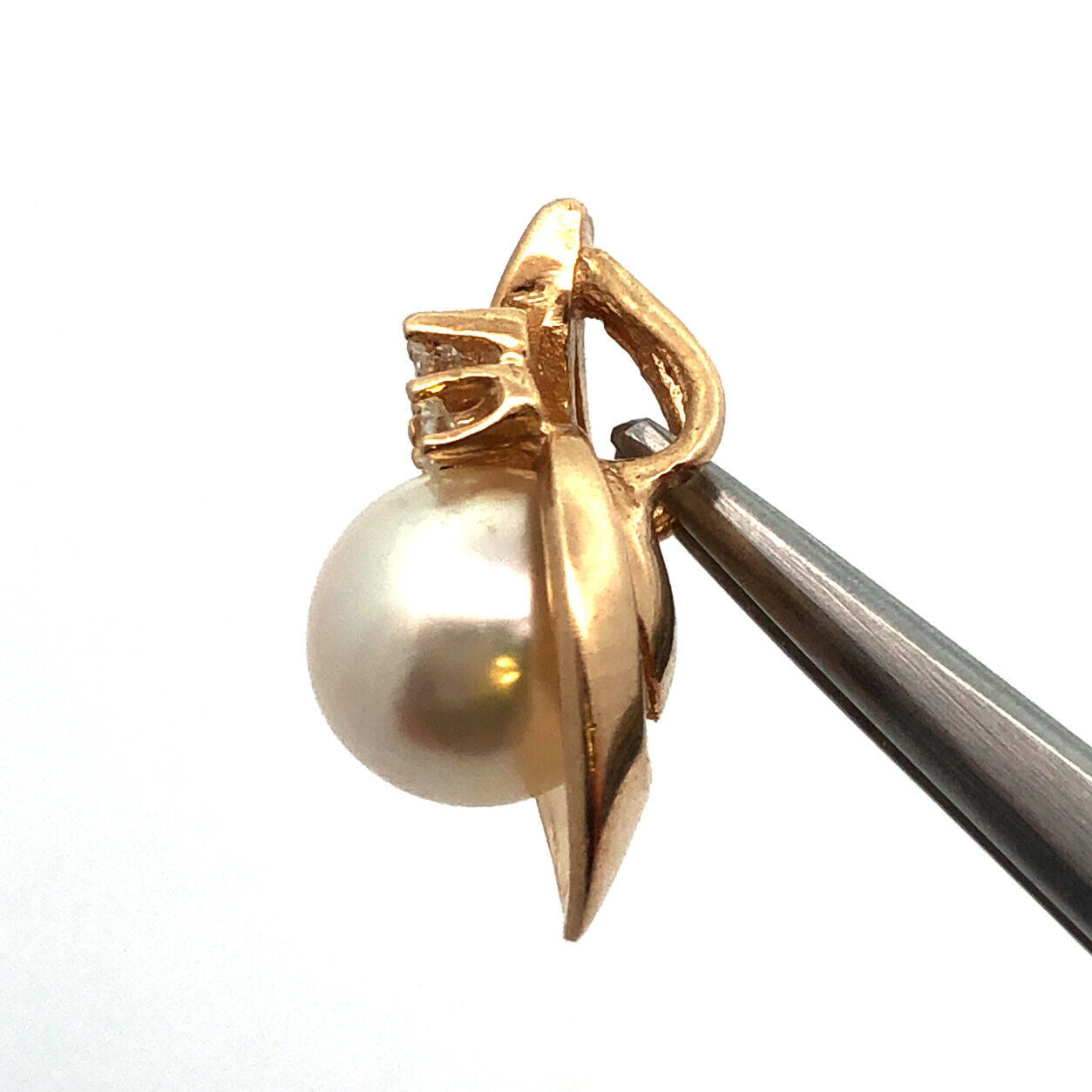 Designer 14K Yellow Gold Pearl Diamond Accented Anniversary Drop Pendant