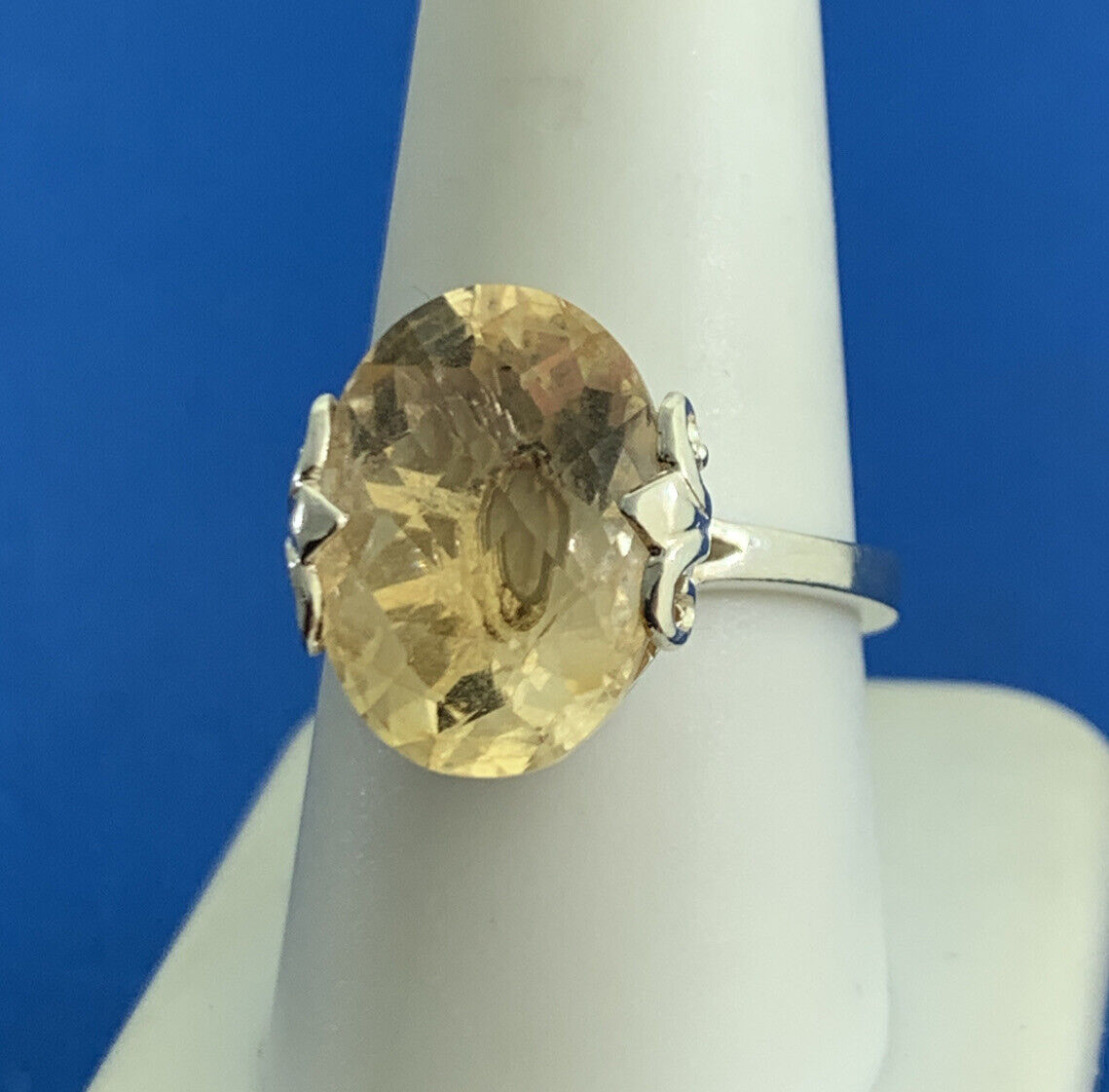 Designer Oval Citrine 925 Sterling Silver Statement Cocktail Ring