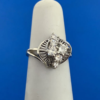 Retro 14K White Gold Diamond Waterfall Modernist Engagement Cocktail Sz 4 Ring