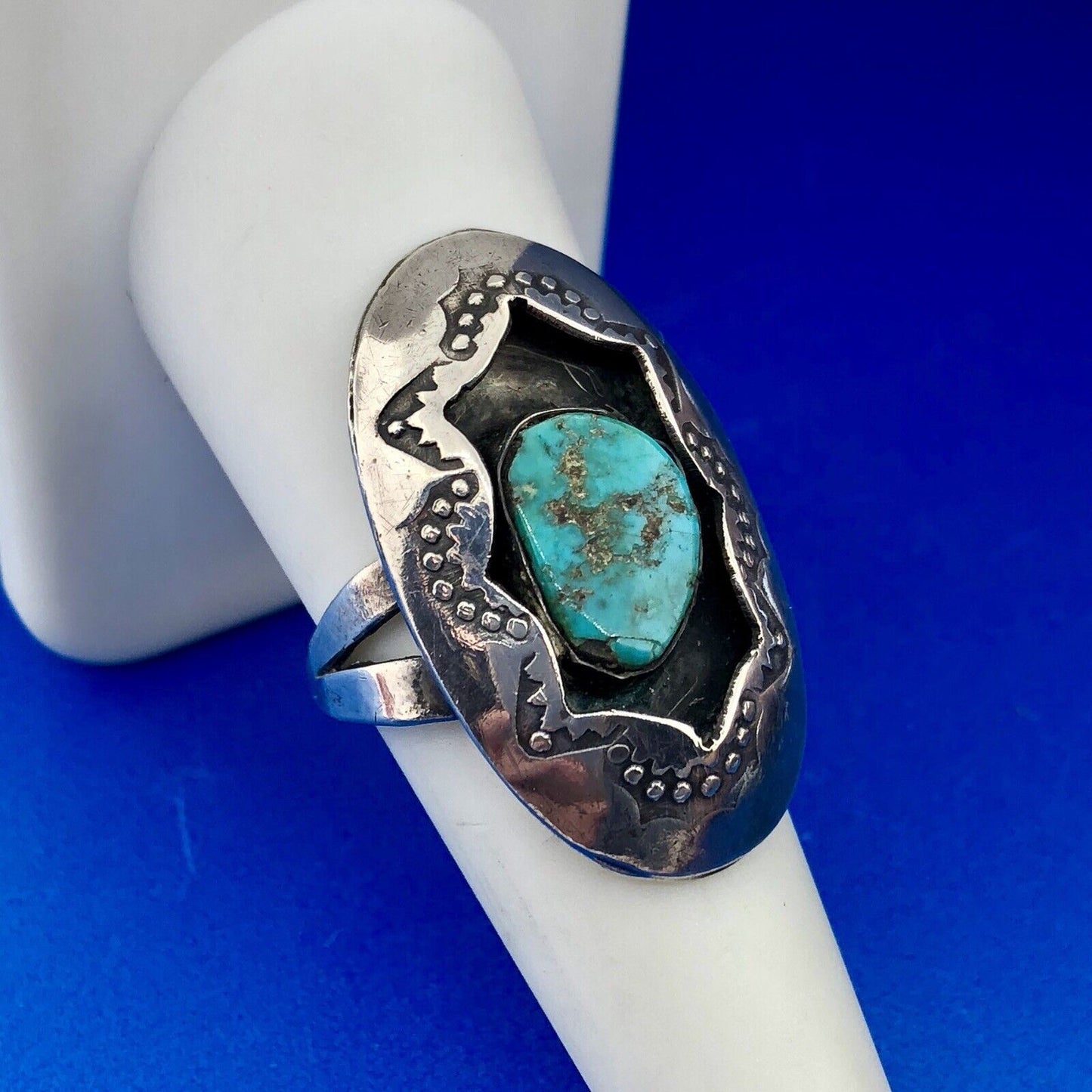 Vintage Native American 925 Sterling Silver Turquoise Concho Statement Ring