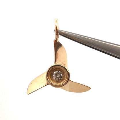 Designer 14K Yellow Gold Diamond Ship Airplane Propeller Statement Charm Pendant