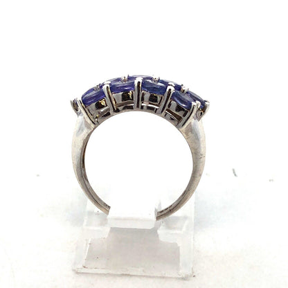 Designer TGGC 925 Sterling Silver Oval Tanzanite Triple Row Anniversary Ring