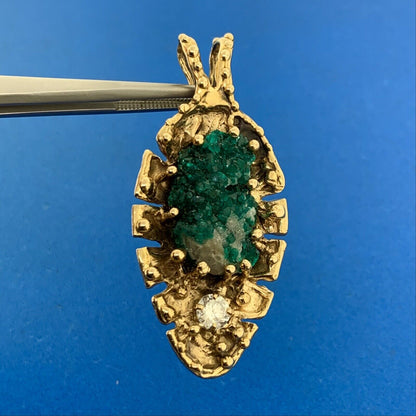 Artisan 14K Yellow Gold Green Gemstone Cubic Zirconia Leaf Statement Pendant