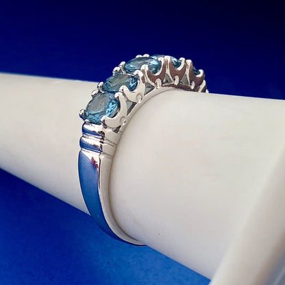 Vintage FAS Sterling Silver Blue Topaz 5 Stone December Anniversary Wedding Band