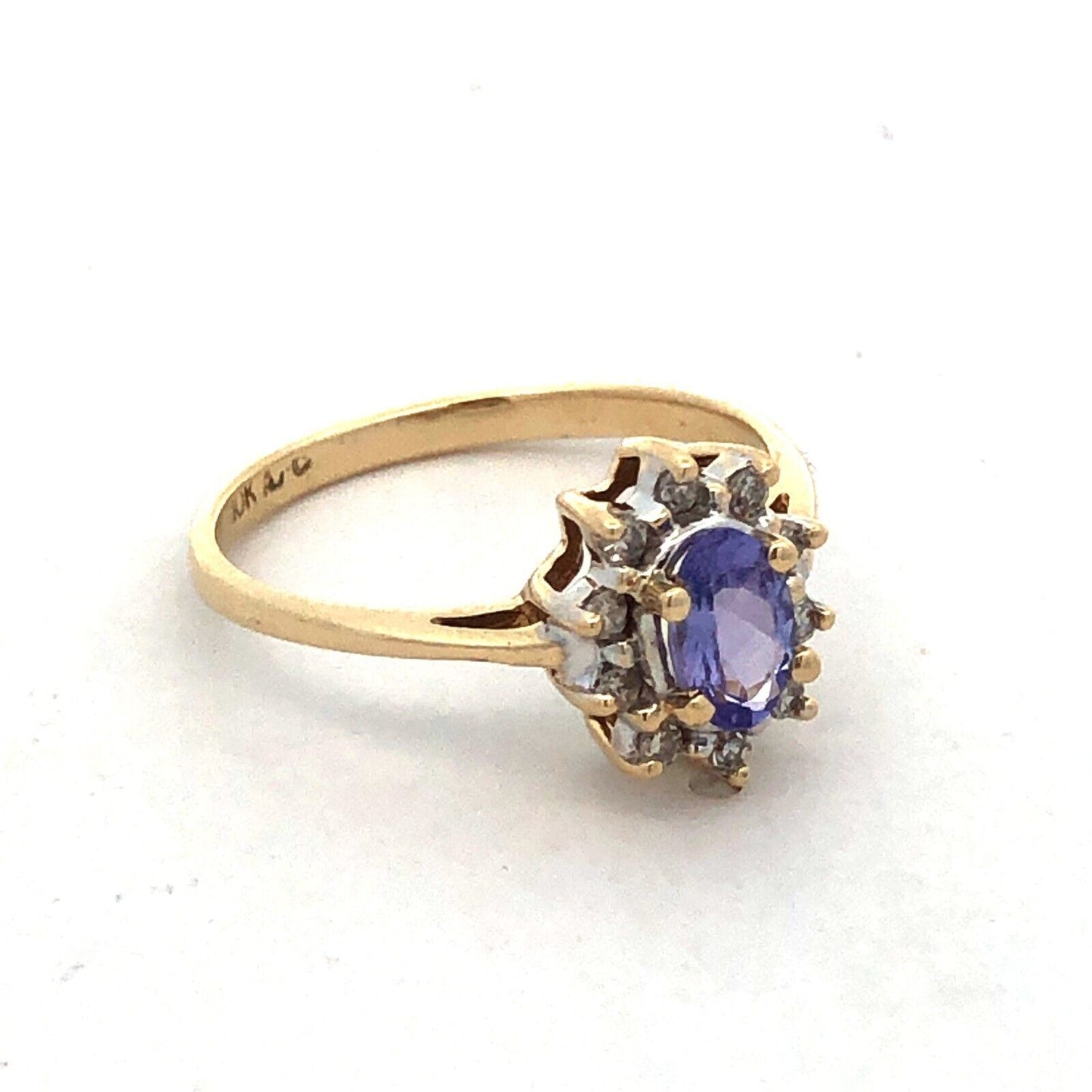 Designer AV 10K Yellow Gold Oval Tanzanite Diamond Halo Cocktail Ring