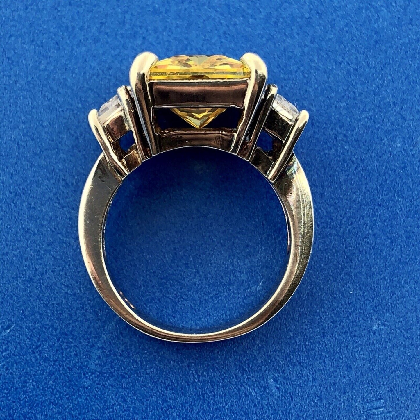 Dramatic Sterling Silver 925 Yellow White CZ Statement Fashion Cocktail Ring