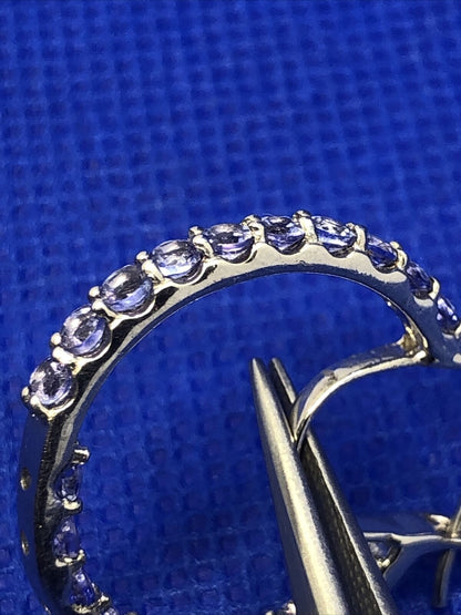 Designer D'Joy 925 Sterling Silver Purple Tanzanite Round In/Out Hoop Earrings