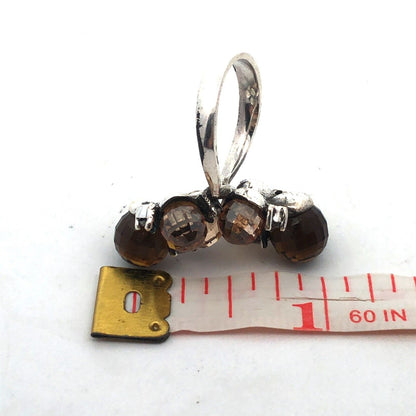 Vintage 925 Sterling Silver Faceted Brown White Cubic Zirconia Ball Cluster Ring