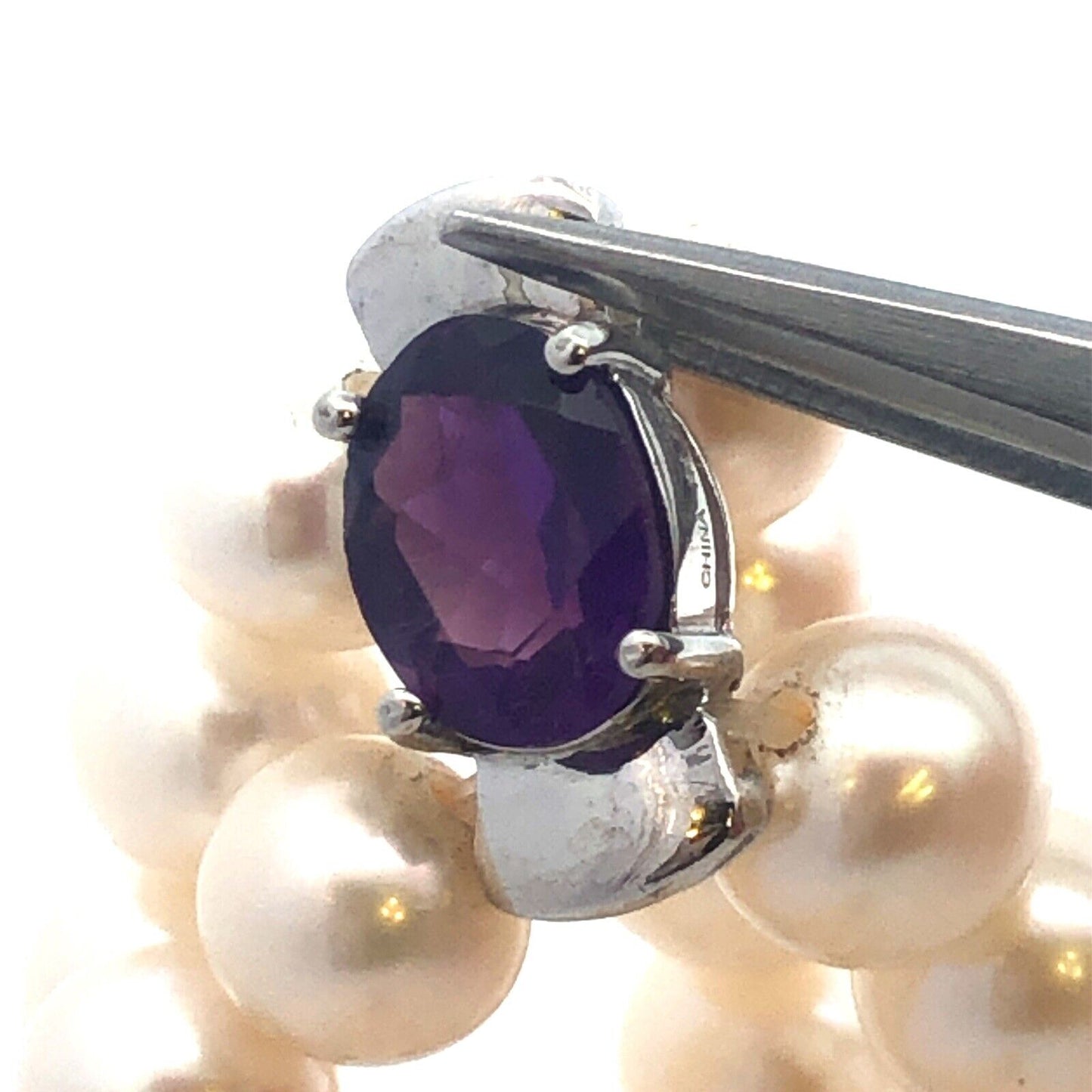 Vintage 925 Sterling Silver Blue Topaz Amethyst Garnet Pearl Beaded Bracelet