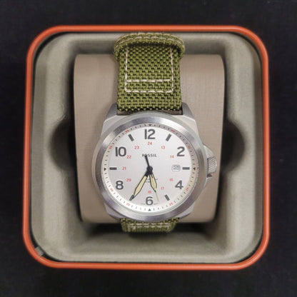 Fossil Bronson Stainless Steel Silver Dial Nylon Band Three-Hand Date Watch
