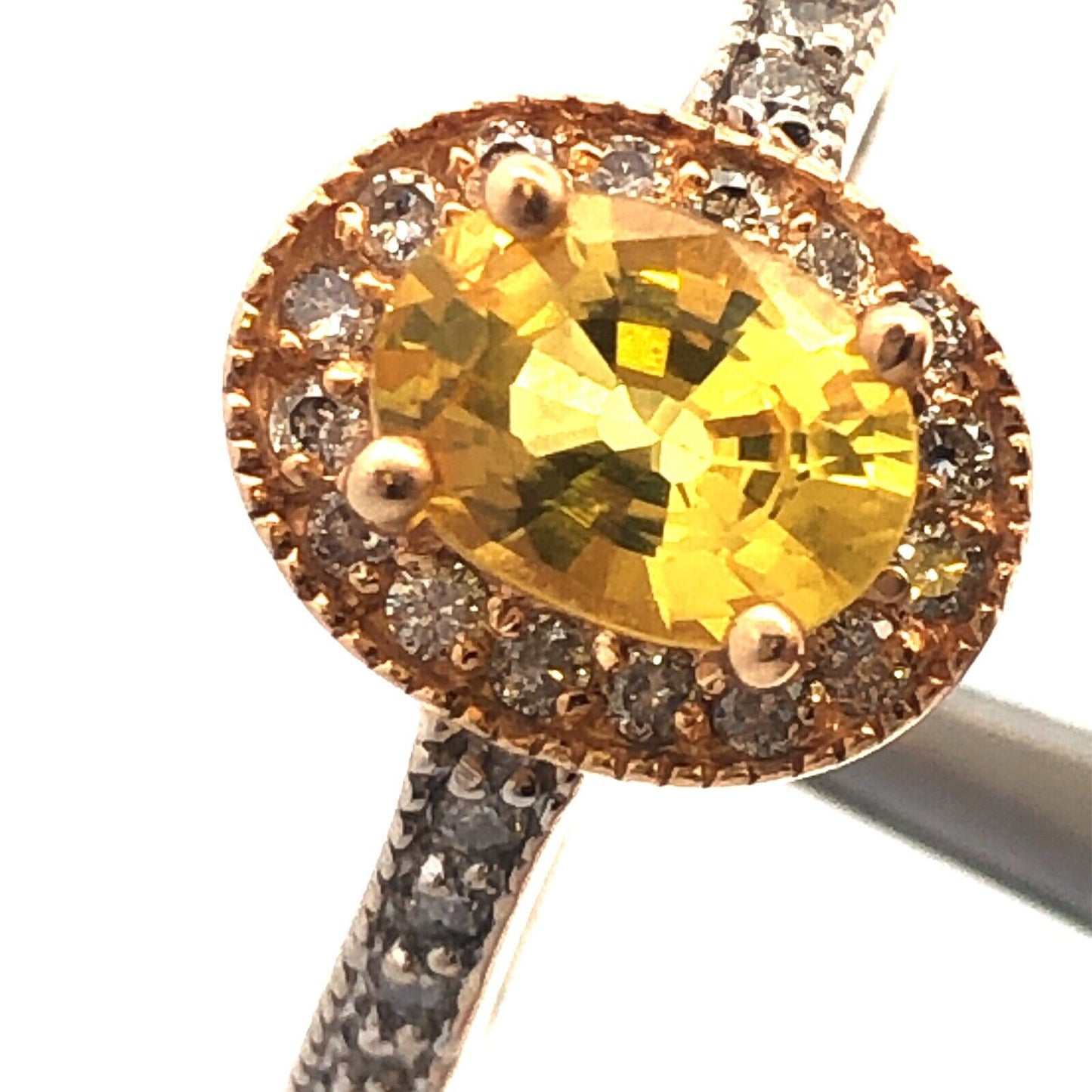 Designer 14K Yellow and White Gold Oval Citrine Diamond Halo Cocktail Ring