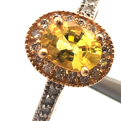 Designer 14K Yellow and White Gold Oval Citrine Diamond Halo Cocktail Ring