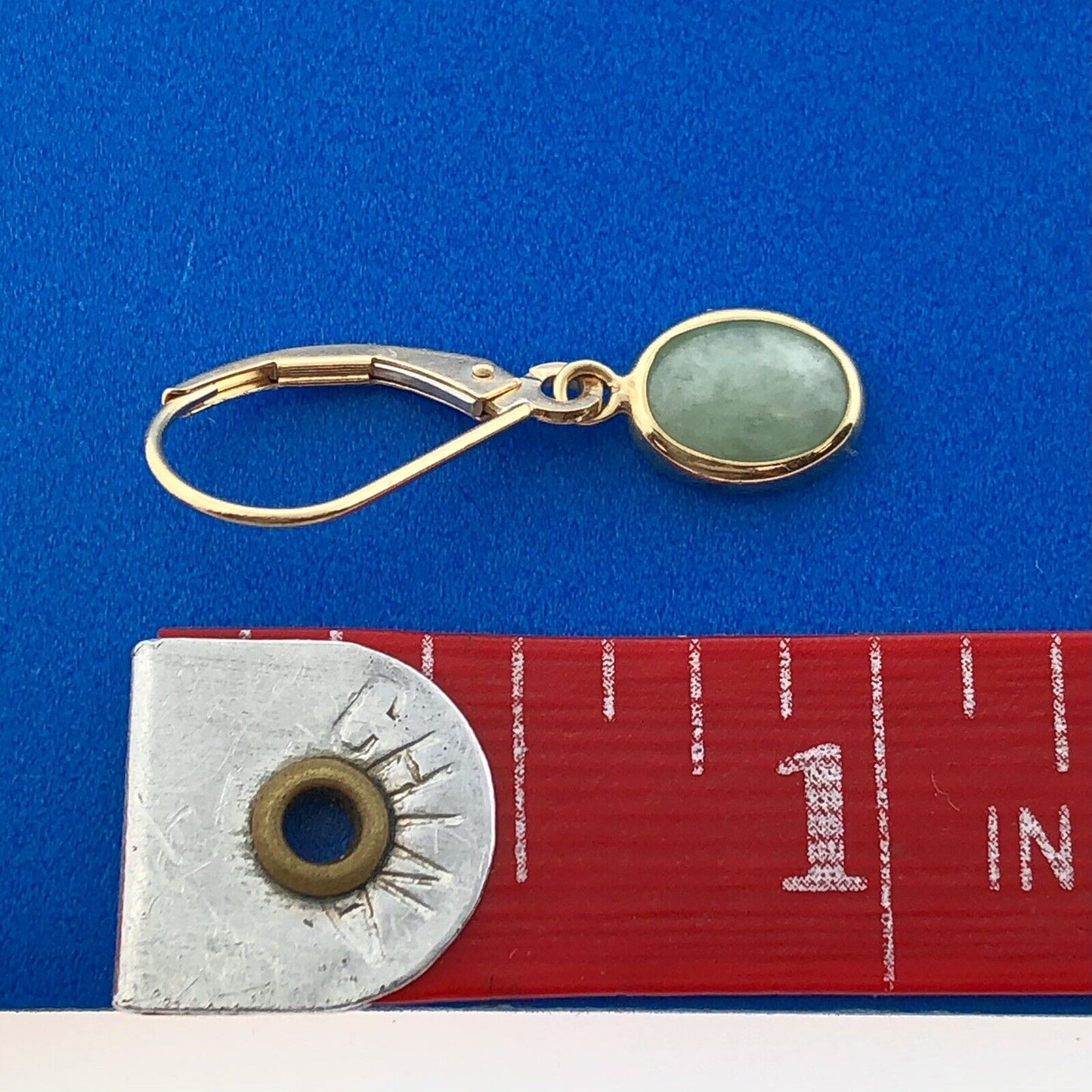 Designer Mexico 14K Yellow Gold Oval Green Chalcedony Lever Hook Dangle Earrings