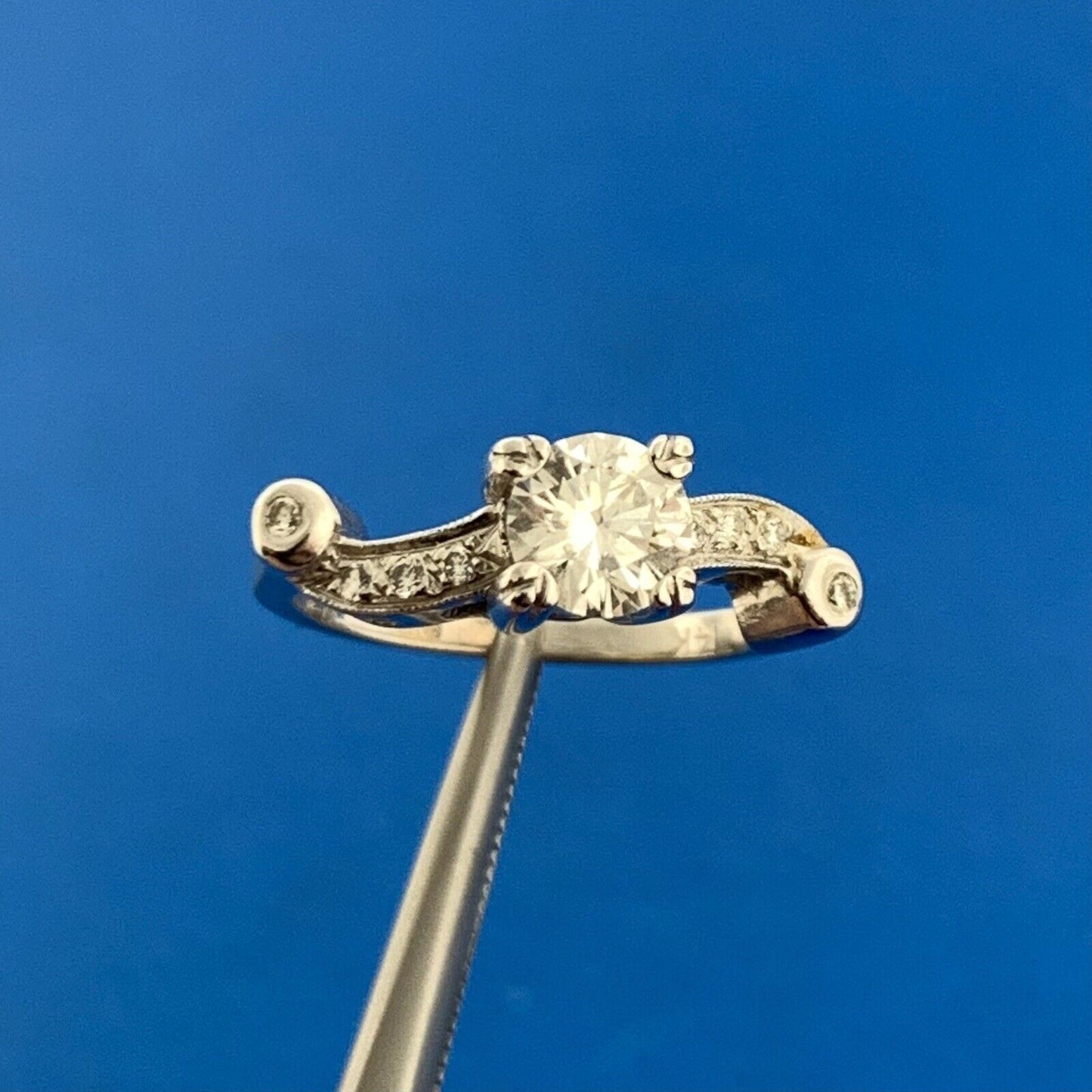 Art Deco 14K White Gold Diamond Solitaire w/Accents Interlocking Bridal Set