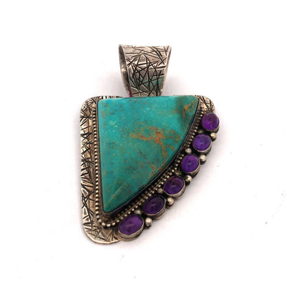 David Troutman Navajo 925 Sterling Silver Turquoise Amethyst Statement Pendant