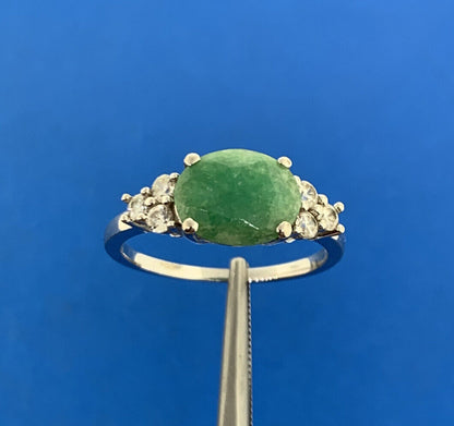 Designer 925 Sterling Silver Oval Jade Cubic Zirconia Accented Cocktail Ring