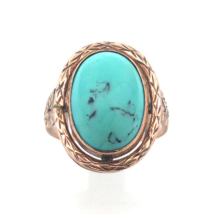 Old Pawn Native American 10K Yellow Gold Oval Turquoise Cabochon Dome Ring