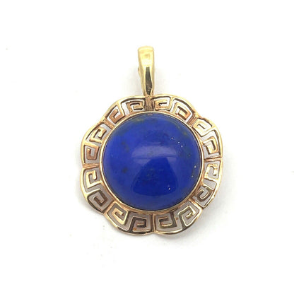 Designer 14K Yellow Gold Round Lapis-Lazuli Cabochon Statement Enhancer Pendant