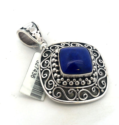 Designer BA 925 Sterling Silver Square Lapis Lazuli Scroll Statement Pendant