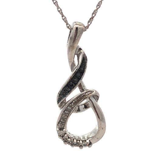 Designer 925 Sterling Silver Round Black White Diamond Infinity Pendant Necklace