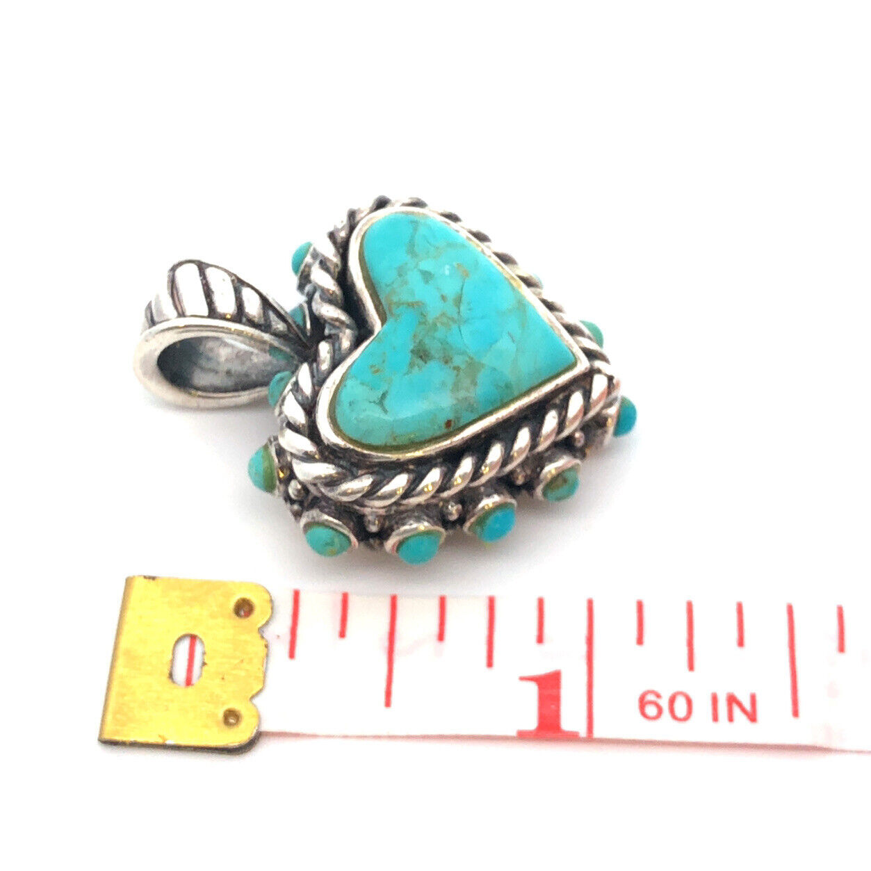 Native American 925 Sterling Silver Turquoise Heart Cabochon Statement Pendant