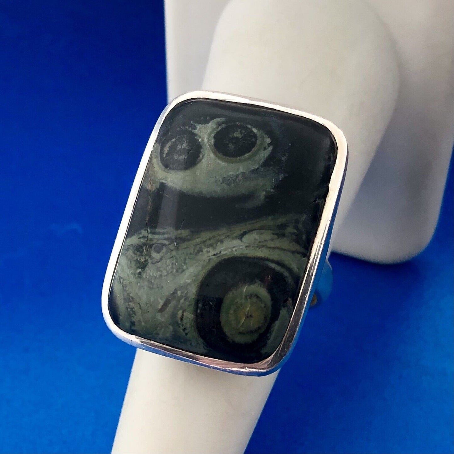 Modernist Sterling Silver Kambaba/Crocodile Eye Jasper Rectangle Statement Ring