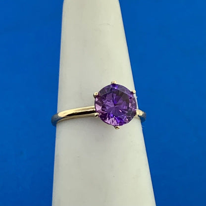 Designer 10K Yellow Gold Purple Sapphire Solitaire Ring