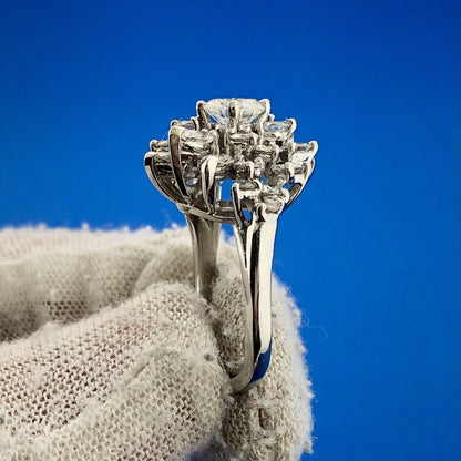 Phenomenal Platinum Multi-Cut Diamond Blooming Floral Cluster Ring Size 4.25